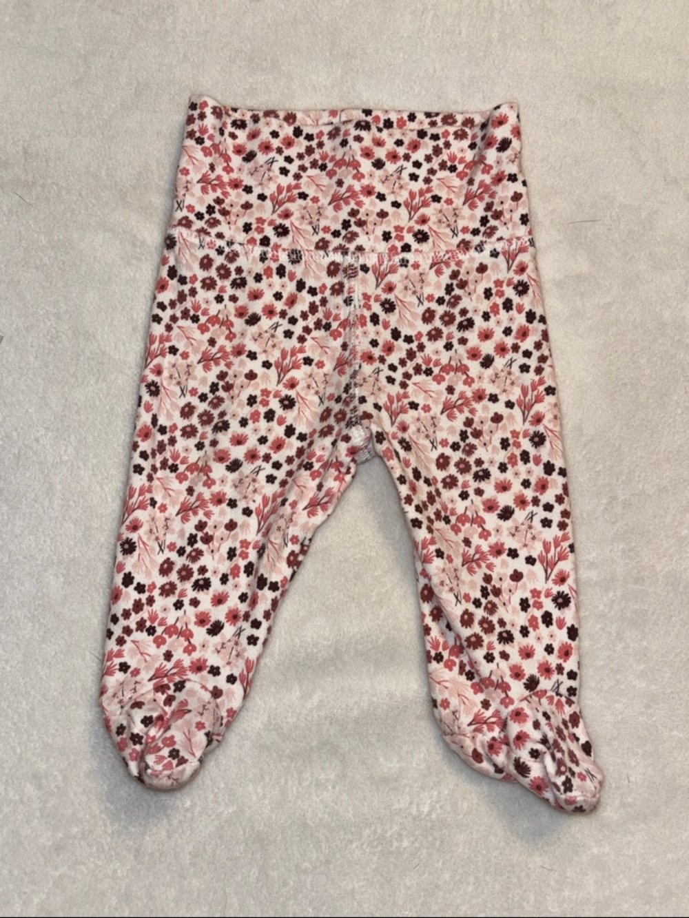 (3 for $10) George Baby girl Footed Pants with Pink & Brown Floral Print